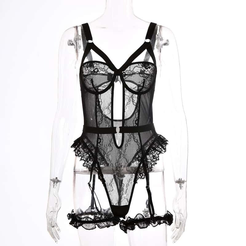 Black Cute Sexy Lace Teddy Lingerie Set