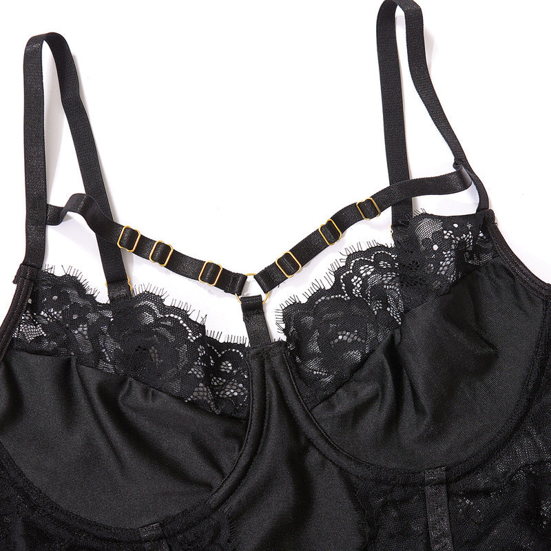 Black Perspective Integrated Bra And Pants Strap Set Bra details