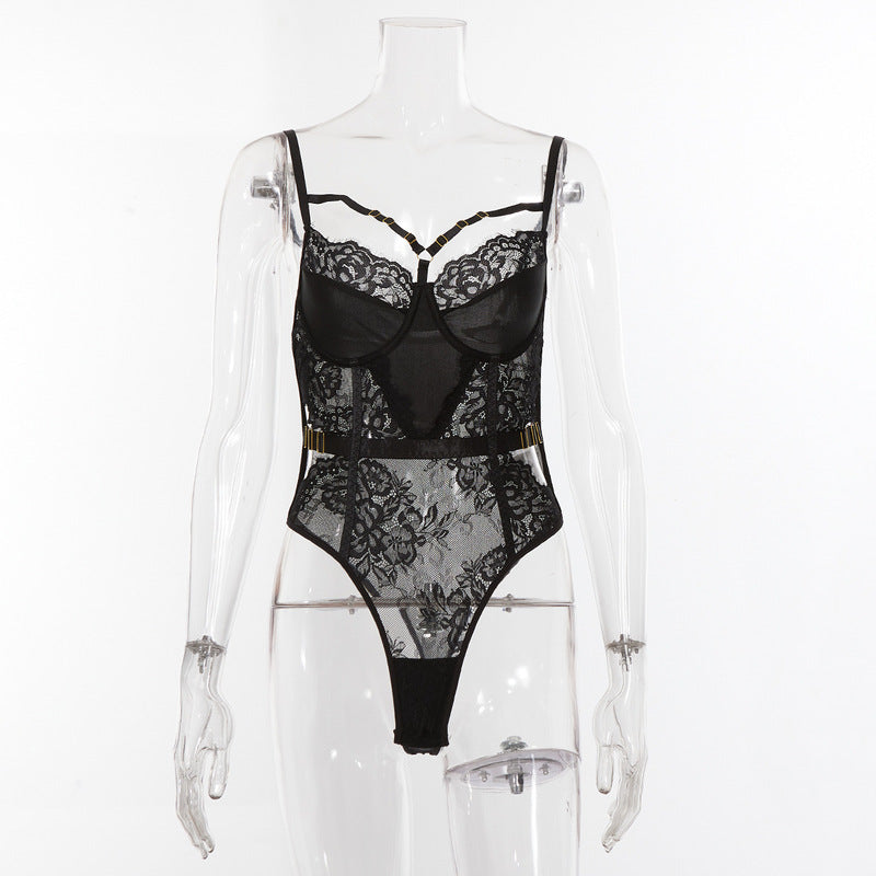 Black Perspective Integrated Bra And Pants Strap Set Front view