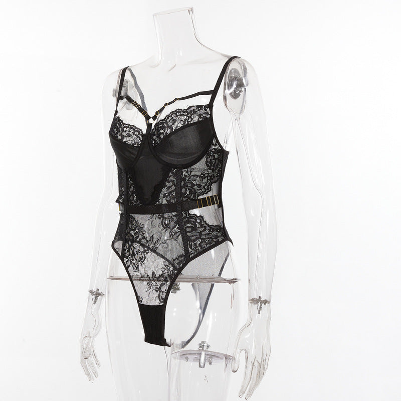 Black Perspective Integrated Bra And Pants Strap Set Side view