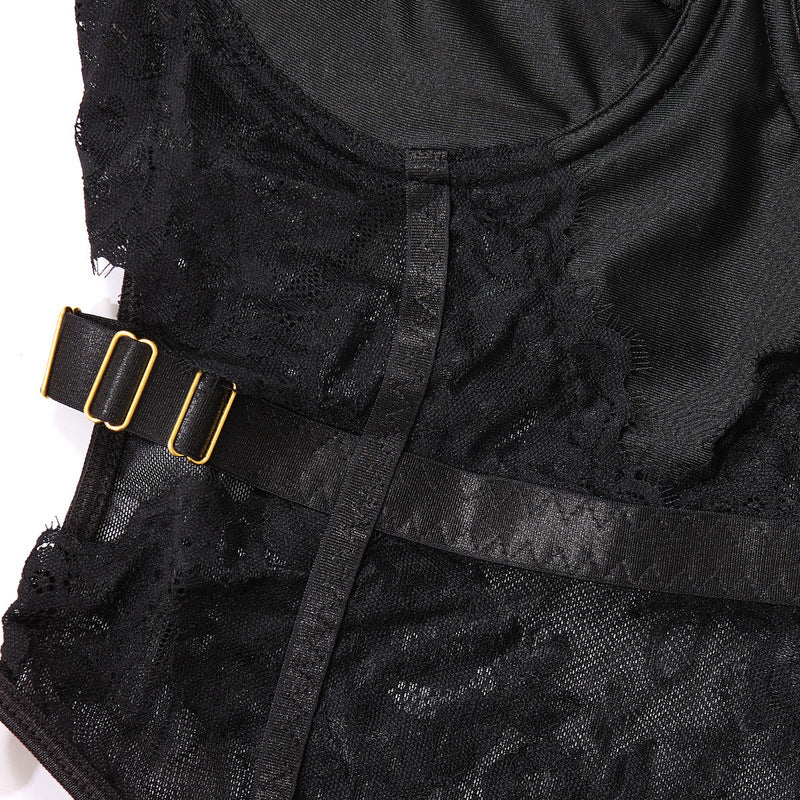 Black Perspective Integrated Bra And Pants Strap Set Waist Belt details