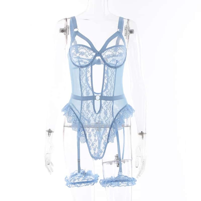 Blue Cute Sexy Lace Teddy Lingerie Set