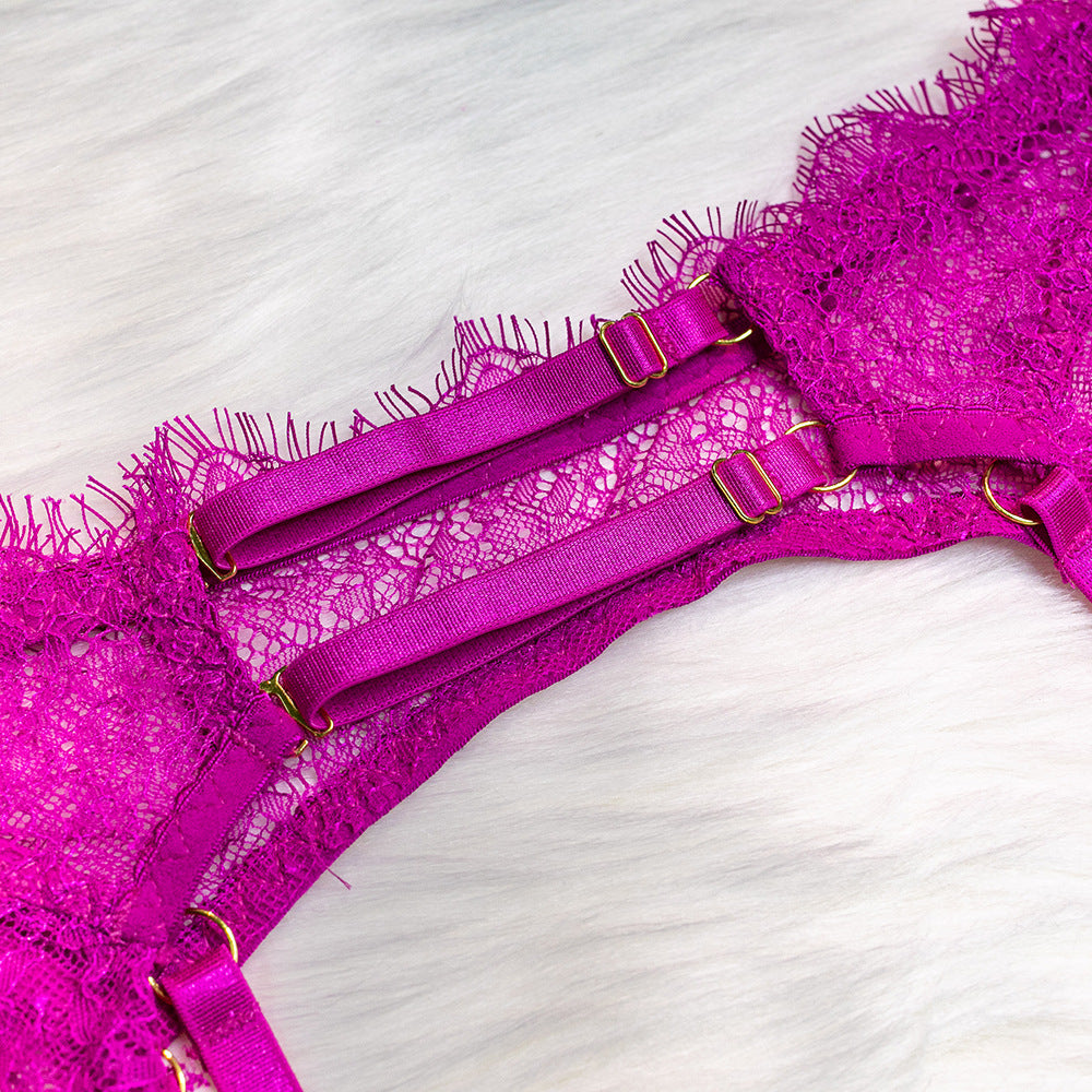 Wholesale HotPink Sexy Lace Bra and Panties Set with Feather Details Details