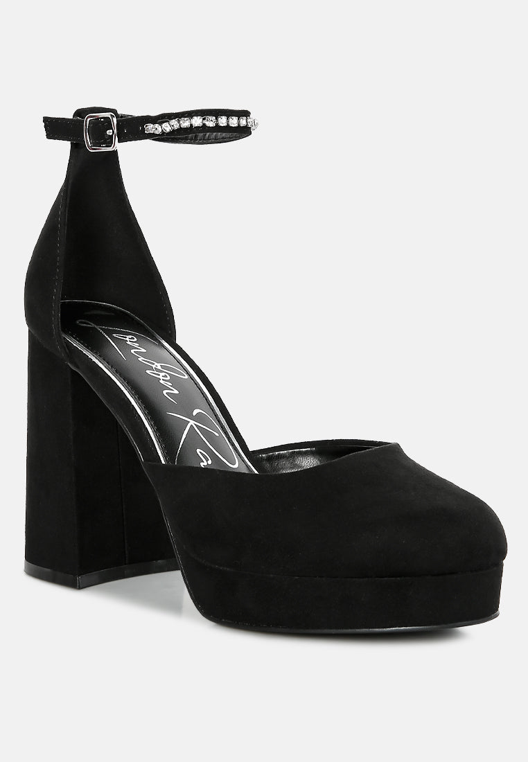 Hettie Rhinestone Detail Ankle Strap Platform High Heels-2
